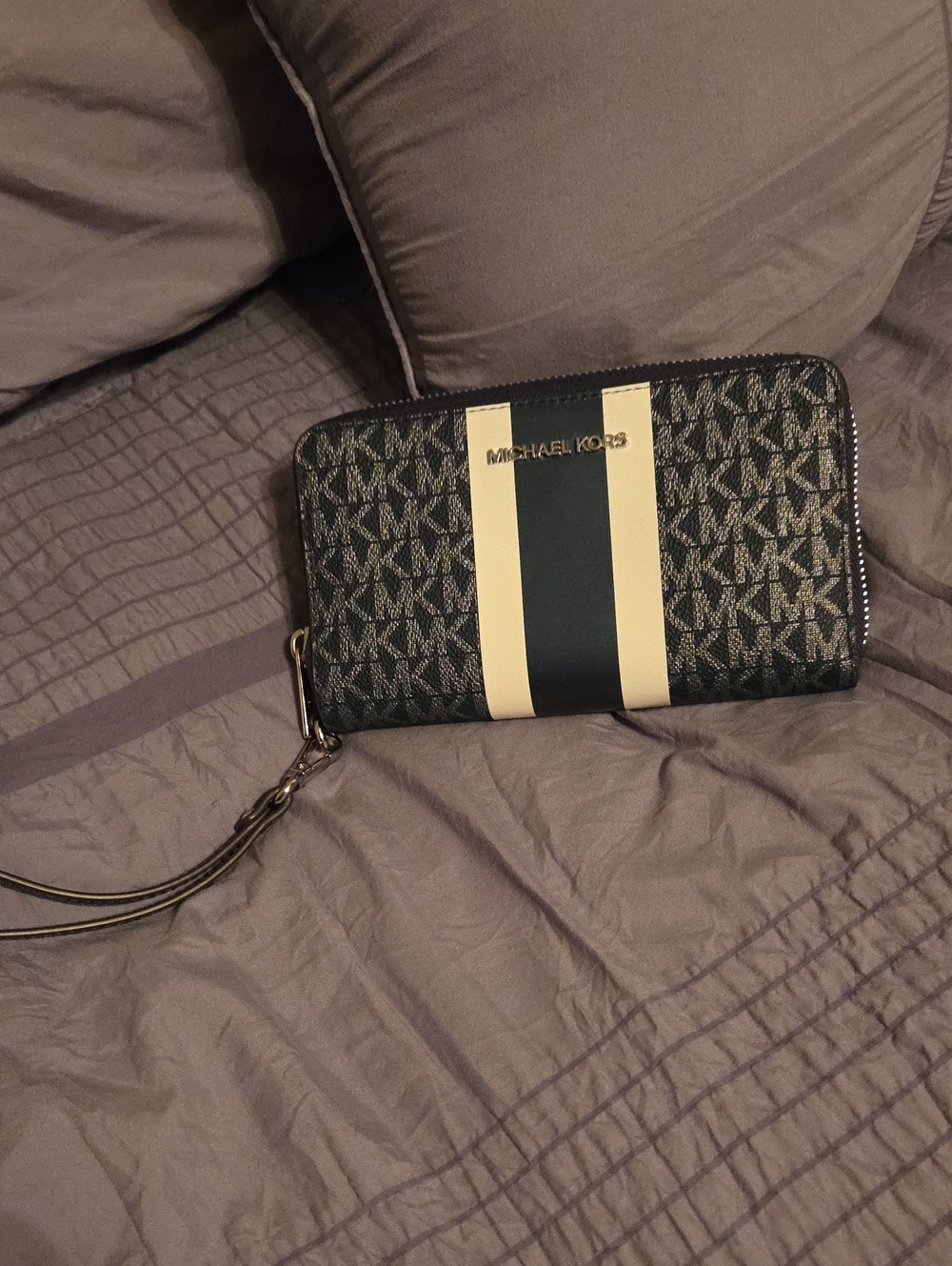 Michael Kors Navy Signature Wristlet Wallet with Stripe